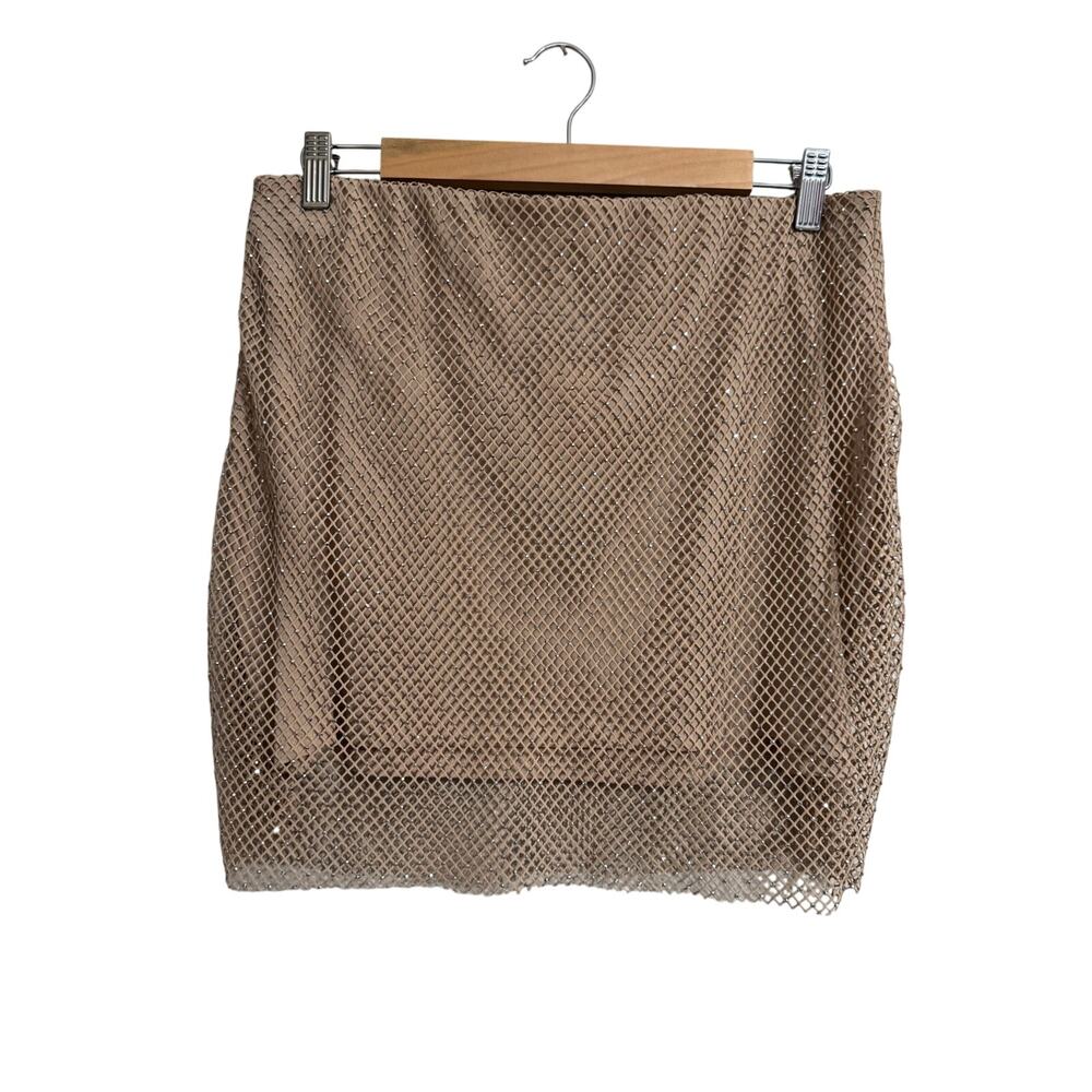 Sincerely Jules Beige Mesh Rhinestone Crystal Skirt Size XL